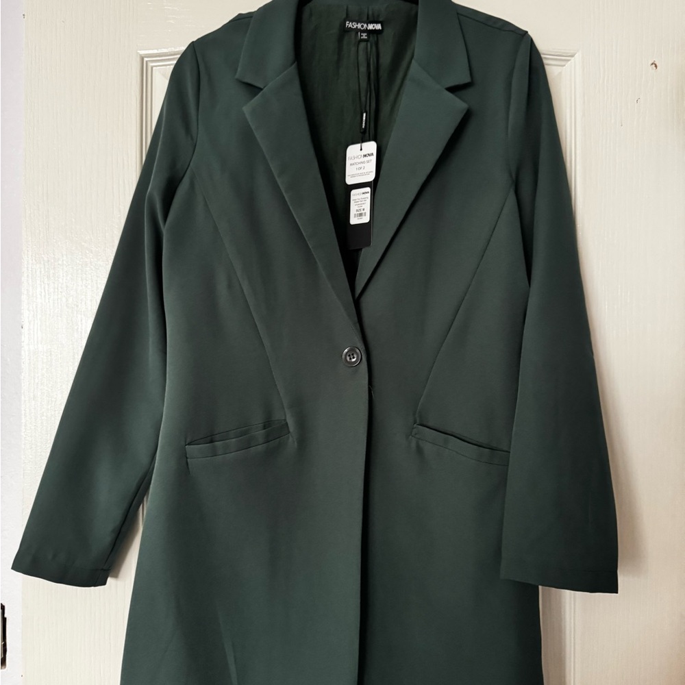 Fashion Nova Keep You Guessing Blazer Pant Set (Hunter Green - M)